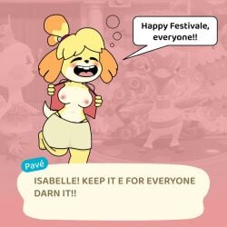 1girls animal_crossing at0mic_jukeb0x breasts drunk female isabelle_(animal_crossing) tagme text undressing