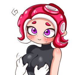 blush breasts clothing cute female groping octoling pen_(artist) splatoon tentacle_hair