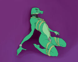 2019 anthro biped bondage bound chastity_(disambiguation) fan_character hi_res looking_at_viewer male male_only nsfsushi nude reptile scalie smile solo