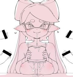 1girls big_breasts breasts callie_(splatoon) covered_nipples cum cum_in_food cum_in_mouth cum_on_food eating hizake inkling inkling_girl kashu_(hizake) long_hair looking_at_viewer mole mole_under_eye multiple_penises nintendo penis pointy_ears sandwich sandwich_(food) simple_background splatoon tentacle_hair white_background