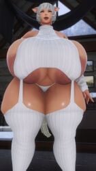 1girls 3d areola_slip cat_ears cat_tail catgirl female female_only final_fantasy final_fantasy_xiv huge_areolae huge_ass huge_breasts hyper hyper_ass hyper_breasts light-skinned_female looking_at_viewer maelstrom_xiv miqo'te smiling_at_viewer square_enix tagme thick_thighs virgin_killer_sweater white_eyes white_hair y'shtola