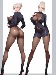 ai_generated big_breasts brown_hair full_body high_heels office_lady original_character shu