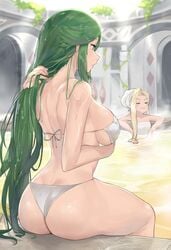 2girls ass ass_cleavage bath big_breasts bikini butt_crack green_hair hot_spring j@ck kid_icarus nintendo palutena thighs viridi