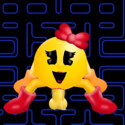 anthro dildo female lipstick ms._pac-man pac-man_(series) riding_dildo sphere waddling_head yellow_skin