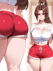 1girls ai_generated ass breasts cleavage difuxer fatal_fury female female_only king_of_fighters large_ass large_breasts light-skinned_female light_skin mai_shiranui midriff short_shorts shorts solo thick_thighs thighs wide_hips