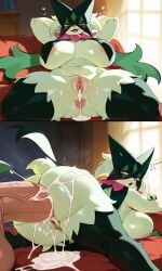 ai_generated cum cum_in_ass cum_in_pussy cum_inside fur furry huge_ass huge_breasts huge_cock meowscarada pokémon_(species) pokemon pokephilia sex