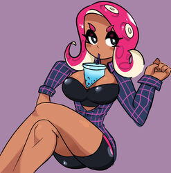 badguyvivi bra breasts drink drinking female octoling pattern_clothing splatoon