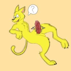 big_dick bren_(sprunked) brenthecat feline feline_penis mr_number_boi_(artist) pink_penis red_penis silly silly_face sprunked sprunked_(sprunki_mod) sprunki yellow_fur