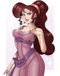 1girls blue_eyes brown_hair dangerousbride dark_blue_eyes disney female female_only hercules_(disney) long_hair looking_at_viewer megara narrowed_eyes red_lips smiling smiling_at_viewer solo teeth_showing tied_hair very_high_resolution