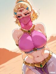 1girl ai_generated bimbo blonde_female blonde_hair breasts dancer dancer_outfit difuxer elf_ears female female_only hourglass_figure large_ass large_breasts light-skinned_female light_skin nintendo princess princess_zelda royal royalty solo the_legend_of_zelda the_legend_of_zelda:_breath_of_the_wild thick_thighs thighs wide_hips zelda_(breath_of_the_wild)