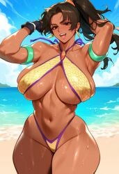 2d ai_generated beach big_breasts bikini christie_monteiro dark-skinned_female dark_skin female female_focus female_only halter_top ponytail solo solo_female solo_focus tagme tekken