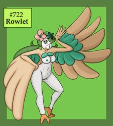 1girls 2_toes abs alternate_breast_size alternate_species anthro anthrofied areolae armpits avian beak belly bernardol22 big_eyes bird breasts feet female flower grass green_background green_eyes hair_ornament hairband hi_res hitori09 mallow_(pokemon) navel nintendo nipples non-mammal_breasts nude one_eye_closed owl pinup pokémon_(species) pokedex pokemon pokemon_sm pokemorph pose pussy rowlet smile solo standing text thick_thighs transformation video_games white_feathers wide_hips wings wink