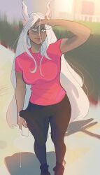 1futa big_breasts big_penis breasts bulge bulge_through_clothing bulge_to_side bunny_ears bunny_girl casual cum_drip dark-skinned_female dark_skin dat_ass female futanari gym gym_uniform huge_ass long_hair looking_at_viewer milf mirko miruko my_hero_academia precum precum_through_clothing rabbit_ears rabbit_girl rabbit_tail red_eyes rumi_usagiyama smirking solo solo_female white_hair