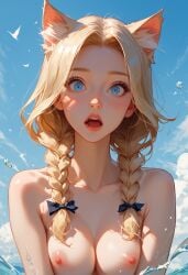 ai_generated blonde_hair blue_eyes braids catgirl female