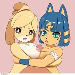 1:1 1boy 2019 2girls :3 animal_crossing animated ankha anthro areolae bandage big_breasts black_nose blue_eyes blue_fur blue_hair breast_grab breasts brown_eyes canine dark-skinned_male dark_skin disembodied_penis double_paizuri duo egyptian erection eye_contact fangs feline female female_focus female_on_human first_person_view frame_by_frame fur furry glistening green_eyes group group_sex hair half-closed_eyes hand_on_breast human human_on_anthro interspecies isabelle_(animal_crossing) large_breasts looking_at_viewer loop male male_human/female_anthro male_on_anthro male_pov mammal miklia nintendo nude open_mouth open_smile paizuri penis pink_background pov shih_tzu short_hair smile stripes teamwork threesome tongue topknot toy_dog unseen_male_face video_games voluptuous white_border yellow_fur