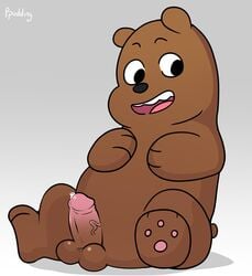 2019 absurd_res anthro balls brown_fur cartoon_network erection fur grizzly_(wbb) hi_res humanoid_penis male male_only mammal peachy-pudding penis simple_background slightly_chubby solo ursid we_bare_bears