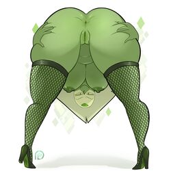 1girls alien anus areolae ass_spread bent_over blushmallet breasts fishnet_thighhighs fishnets green_skin hanging_breasts high_heels large_breasts nipples peridot_(steven_universe) presenting presenting_anus presenting_hindquarters presenting_pussy pussy skindentation smile steven_universe tagme thick_thighs