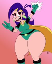 cartoon_network female_only jarsman_(artist) mighty_magiswords purple_hair red_eyes thick_thighs vambre_warrior wide_hips yellow_cape