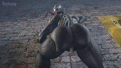 3d against_wall alien ass ass_focus big_ass black_body female large_ass legs long_tongue looking_over_shoulder marvel marvel_comics prehensile_tongue pussy rayhuma sharp_teeth she-venom spider-man_(series) symbiote teeth thick thick_ass thick_thighs thighs tongue tongue_out vagina venom venom_(marvel) wall white_eyes