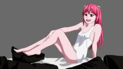 1girls bottomless cat_ears elfen_lied elpizzax female fringe happy horns innocent long_hair looking_at_viewer lucy_(elfen_lied) nyuu_(elfen_lied) pale-skinned_female pink_eyes pink_hair red_eyes skinny smile teenager young