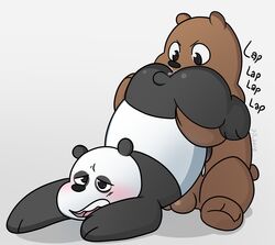 2019 absurd_res anal anthro ass balls black_fur blush brown_fur cartoon_network duo fur giant_panda grizzly_(wbb) hi_res male male/male mammal oral panda_(wbb) peachy-pudding penis rimming sex simple_background sitting slightly_chubby text ursid we_bare_bears white_fur