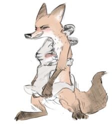 absurd_res anthro blush canid canine carrying closed_eyes dipstick_tail disney duo fox gay hi_res jack_savage lagomorph leporid male male/male male_only mammal multicolored_tail nick_wilde nobby_(artist) rabbit rough_sketch scut_tail sex teeth testicles yaoi zootopia