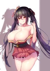 1girls azur_lane big_breasts black_hair breasts female female_only geonjeonhannick huge_breasts red_eyes solo tagme taihou_(azur_lane) thick_thighs thighs