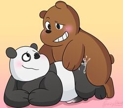 2019 absurd_res anal anthro ass balls blush bodily_fluids brown_fur cartoon_network cum cum_on_butt duo erection fur genital_fluids giant_panda grizzly_(wbb) hi_res male male/male mammal one_eye_closed panda_(wbb) peachy-pudding penis sex simple_background slightly_chubby ursid we_bare_bears white_fur wink