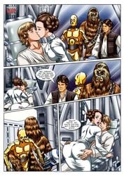 ass_grab ass_grope brother brother_and_sister c-3po chewbacca closed_eyes comic droid eyes_closed groping_ass han_solo incest kiss kissing luke_skywalker palcomix palcomix_vip princess_leia_organa protocol_droid r2-d2 sister smile smiling speech_bubble star_wars watching wookiee