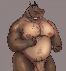 anthro chubby dreamworks flaccid gatorbeast hippopotamus madagascar_(series) male male_only mammal moto_moto musclegut muscles muscular nipples nude pecs penis smile solo