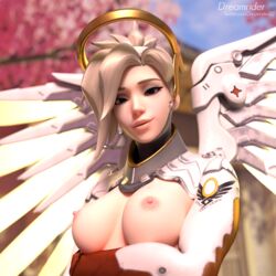 1girls 3d areolae blender breasts dreamrider female female_only looking_at_viewer mercy nipples overwatch solo