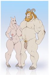 anthro asgore_dreemurr beard big_penis blonde_hair boss_monster bovid breasts burrserk caprine duo facial_hair female fur goat hair hi_res hooves horn humanoid_penis husband_and_wife long_ears male mammal mature_female nipples nude penis pussy straight toriel undertale video_games white_fur