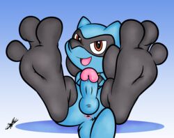 1boy 2019 3_toes anus ass benjipaws big_penis blue_fur blue_penis canid canine canis eye_contact feet foot_focus fur furry furry_only hi_res humanoid_feet humanoid_penis looking_at_viewer male male_only male_riolu mammal nintendo open_mouth orange_eyes paws penis pokémon_(species) pokemon riolu signature sitting smile soles solo tail testicles text toes video_games watermark