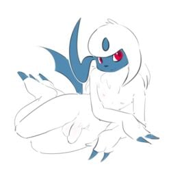 1:1 1boy 2019 absol anthro anthrofied claws elpatrixf eye_contact flaccid fur furry horn looking_at_viewer lying male male_only mammal nintendo on_side original_character penis pokémon_(species) pokemon pokemon_(species) pokemon_rse pose pubic_hair red_eyes small_penis solo tail testicles thick_thighs video_games white_fur wide_hips