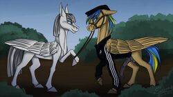 2016 adidas anatomically_correct anatomically_correct_penis animal_genitalia animal_penis balls black_clothing blonde_hair blue_eyes blue_hair blue_sky blue_tail bridle brown_feathers brown_fur brown_wings clothed clothed_feral clothing day detailed_background digital_media_(artwork) duo ears_back equid equine equine_penis erection feathered_wings feathers female feral fur grey_balls grey_hair grey_hooves grey_penis grey_tail hair hat headgear headwear hooves horsecock long_hair male mammal medial_ring multicolored_hair multicolored_tail outside penis pivoted_ears plant pterippus reins shrub signature sky smile smirk sunny_way two_tone_hair two_tone_tail vein veiny_penis white_feathers white_fur white_wings wings yellow_tail