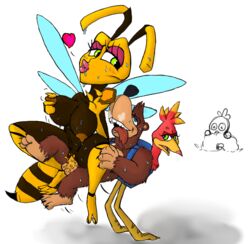 annoyed anthro arthropod avian balls banjo-kazooie banjo_(banjo-kazooie) bee big_breasts bird blue_eyes blush bodily_fluids breasts breegull brown_fur cum digital_media_(artwork) female fur genital_fluids honey_b hymenopteran insects interspecies kazooie male male_penetrating mammal mumbo_jumbo_(banjo_kazooie) nekomajinsama nipples non-mammal_breasts nude open_mouth penetration penis pussy rareware sex simple_background smile straight vaginal_penetration video_games