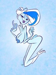 1girls bad_anatomy dirkdiddlz_(artist) eye_contact flying ghost ghost_girl half-closed_eyes hanna-barbera high_heel_boots long_breasts looking_at_viewer nipples phantasma_phantom puffy_nipples scooby-doo scooby-doo_and_the_ghoul_school source_request text themrock tongue_out watermark