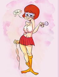 big_breasts bra breasts female freckles magnifying_glass nipples perky_breasts scooby-doo skirt solo tagme tanline themrock topless velma_dinkley