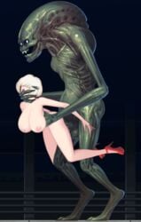 1boy 1girls alien alien_quest_eve animated ass blonde_hair breasts female from_behind game_cg grimhelm hair_over_eyes high_heels interspecies male monster open_mouth penetration penis red_high_heels short_hair size_difference standing_sex xenomorph