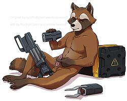 1boy balls claws disney eclipsewolf eclipticafusion furry guardians_of_the_galaxy gun hi_res lying male male_only mammal marvel masturbation nude penis procyonid raccoon ranged_weapon rocket_raccoon rockyrcoon solo weapon