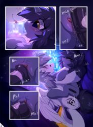 2019 animal_genitalia animal_penis blush close-up comic equid equine equine_penis fan_character female feral furry hi_res hioshiru horn horsecock kate_(character) kej_(character) lying male mammal missionary_position my_little_pony night on_back page_2 penetration penis pterippus pussy sex unicorn vaginal_penetration wings