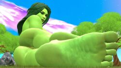 1girls 3d barefoot feet female foot_fetish fortnite giantess green_skin lostlog macro marvel marvel_comics she-hulk she-hulk_(fortnite)