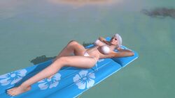 1girls 3d animated ass bikini breasts christie_(doa) dead_or_alive female female_only large_breasts laying_down lying outdoors outside short_hair side-tie_bikini sideboob swimsuit tagme tecmo video water white_hair