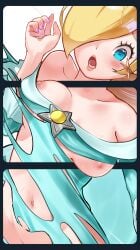 1girls bare_shoulders barely_clothed blonde_hair blue_eyes blush breasts breasts_out cleavage crown dress earrings female female_only hair_over_one_eye jewelry kurere1202 long_hair mario_(series) mario_party medium_breasts navel nintendo nipple_slip nipples nipples_outside nipples_visible_through_clothing open_mouth pink_nipples pinup princess_rosalina ripped_clothing ripped_pants ripping_clothing sexy tagme tearing_clothes thick_legs thick_thighs thunder_thighs thunderthighs tits_out torn_clothes torn_clothing torn_dress variant variant_set wardrobe_malfunction wide_hips wide_thighs