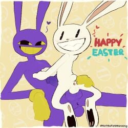 anal anus blush butt clothing crossover duo easter english_text gay genitals glitch_productions gloves handwear heart_symbol hi_res holidays jax_(tadc) lagomorph leporid looking_at_viewer male mammal max_(sam_and_max) notsafeforwanking nude penile penis penis_size_difference penises_touching presenting presenting_anus presenting_hindquarters purple_body rabbit sam_and_max sharp_teeth size_difference smile spread_anus spreading teeth text the_amazing_digital_circus white_body