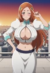 orihime_inoue inoue_orihime bleach bleach:_the_thousand-year_blood_war busty big_breasts large_breasts huge_breasts ass fat_ass big_ass large_ass huge_ass butt big_butt voluptuous curvy female female_only waist hips wide_hips legs cute thick_thighs thick_ass narrow_waist slim_waist aindroidparanoid ai_generated tagme 1girls breasts hi_res human hair