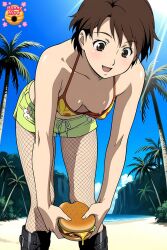 1female ai_generated anime anime_character areola areola_slip artist_logo bangs bare_arms bare_chest bare_shoulders bare_skin beach beach_background bending bending_down bending_forward bending_over bikini_top bite black_footwear boob boob_focus brown-eyed_female brown_eyes brown_eyes_female brown_hair brunette-haired_female brunette_female brunette_hair brunette_hair_female burger capcom cheerful cheeseburger cleavage clothed clothed_female clothes clothing collarbone collarbones daytime english_text exposed_breast female female_human female_only fighting_game fishnet fishnet_clothing fishnet_legwear fishnet_stockings fishnets food footwear green_shorts hair high_res high_resolution highres holding_burger holding_food human human_female hunnyhive hunnyhive(artist) hunnyhivestudio hunnyhivestudios legs light-skin light-skinned light-skinned_female light_blush light_skin light_skinned light_skinned_female looking_down loose_bikini loose_clothes loose_top medium_boobs medium_breasts nipple_slip nipple_visible nudity open_mouth outdoors outside palm_tree revealing_swimsuit sakura_kasugano sand short_brown_hair short_hair short_hair_female short_shorts shorts shoulders solo solo_female standing stomach straps street_fighter street_fighter_alpha swimsuit swimsuit_top thigh_gap thighs tongue video_game_character video_game_franchise wardrobe_malfunction water waves yellow_bikini_top