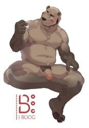 baseball_(disambiguation) blush bogexboog facial_hair flaccid hi_res humanoid_penis male male_only mammal muscular muscular_male nude penis sitting smile solo ursid