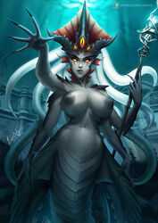 1girls 2019 areolae blizzard_entertainment breasts cleavage female female_focus female_only glowing_eyes grey_skin jewelry large_breasts luminyu makeup monster_girl multi_arm multi_limb naga nail_polish nails nazjatar nude octopus queen_azshara solo solo_focus tattoos tentacle tentacle_hair voluptuous warcraft water world_of_warcraft