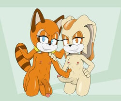 2futas absurd_res anthro balls cream_the_rabbit cub duo fur furry futa_with_futa futanari gynomorph hi_res intersex kamikiller lagomorph leporid mammal marine_the_raccoon nipples nude penis procyonid rabbit raccoon smile sonic_(series) young